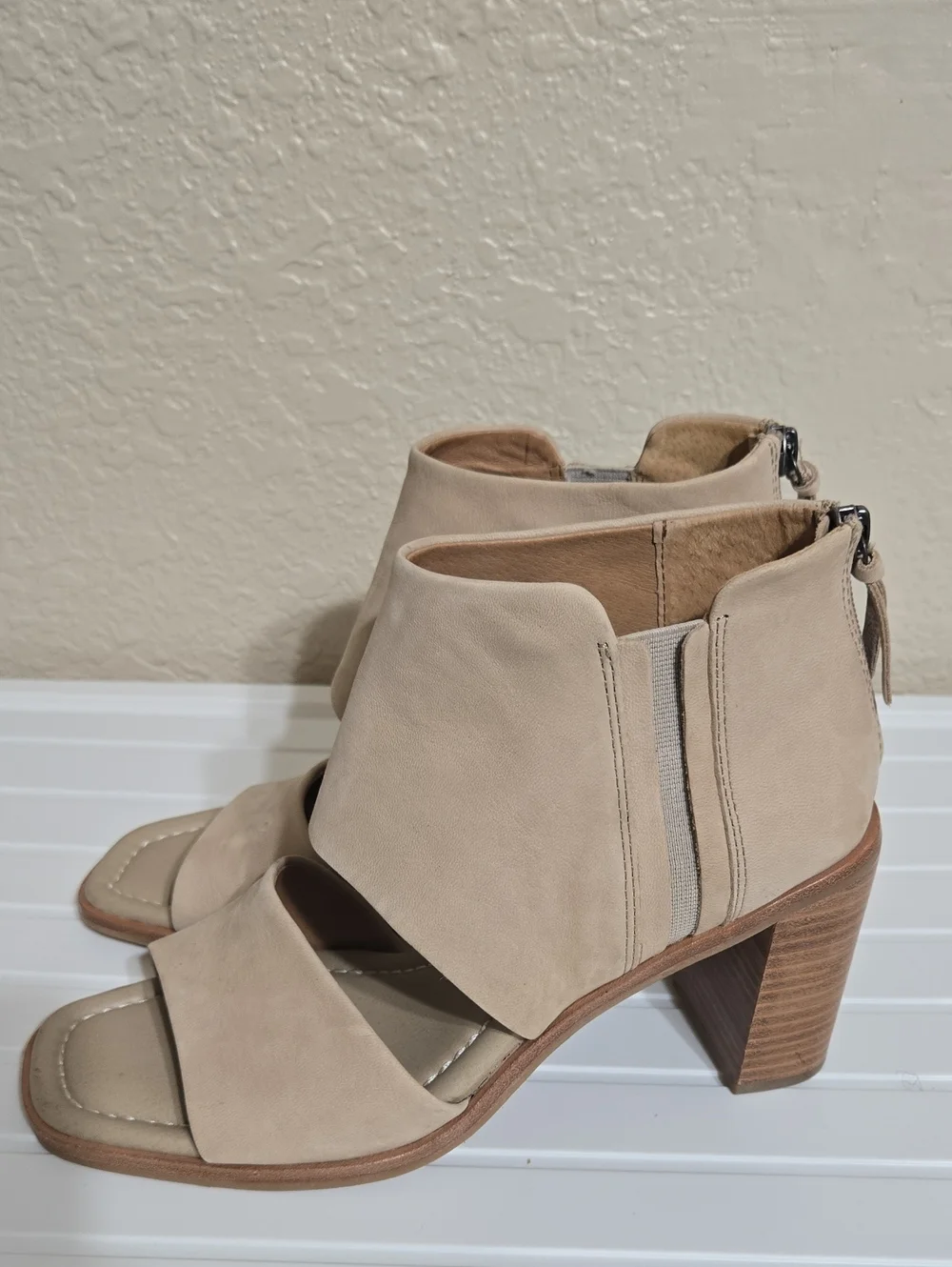 Beige Open-Toe Block Heel Sandal